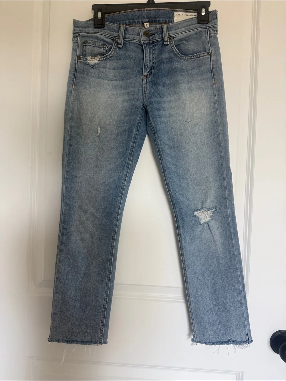 rag & bone Light Blue Distressed Straight-Leg Jeans